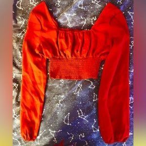 Red Romwe Scrunched Bust Long Sleeved Cropped Blouse